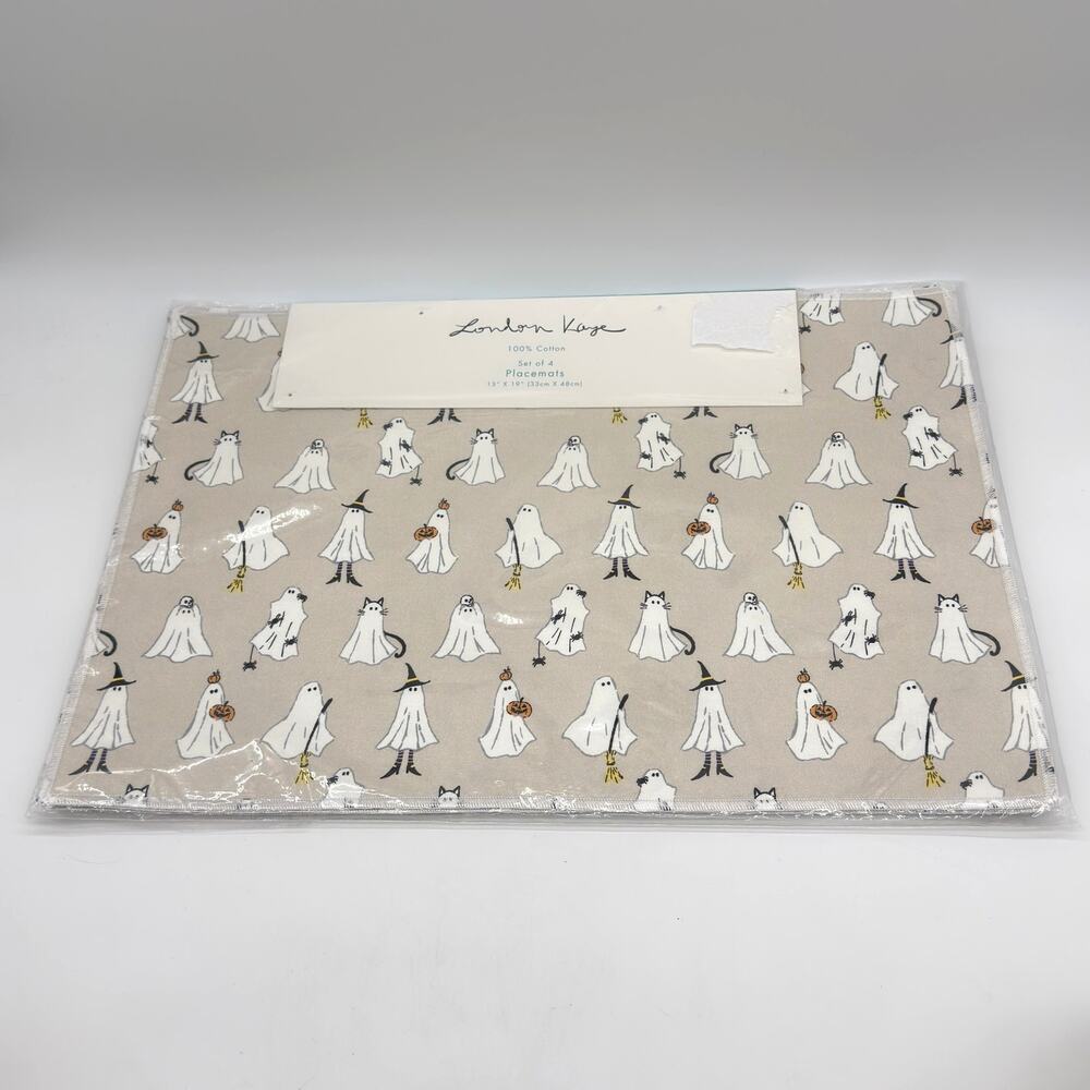 London Kaye Ghostly Dreams Halloween Ghosts Placemat Set of 4 Cat Witch Ghost